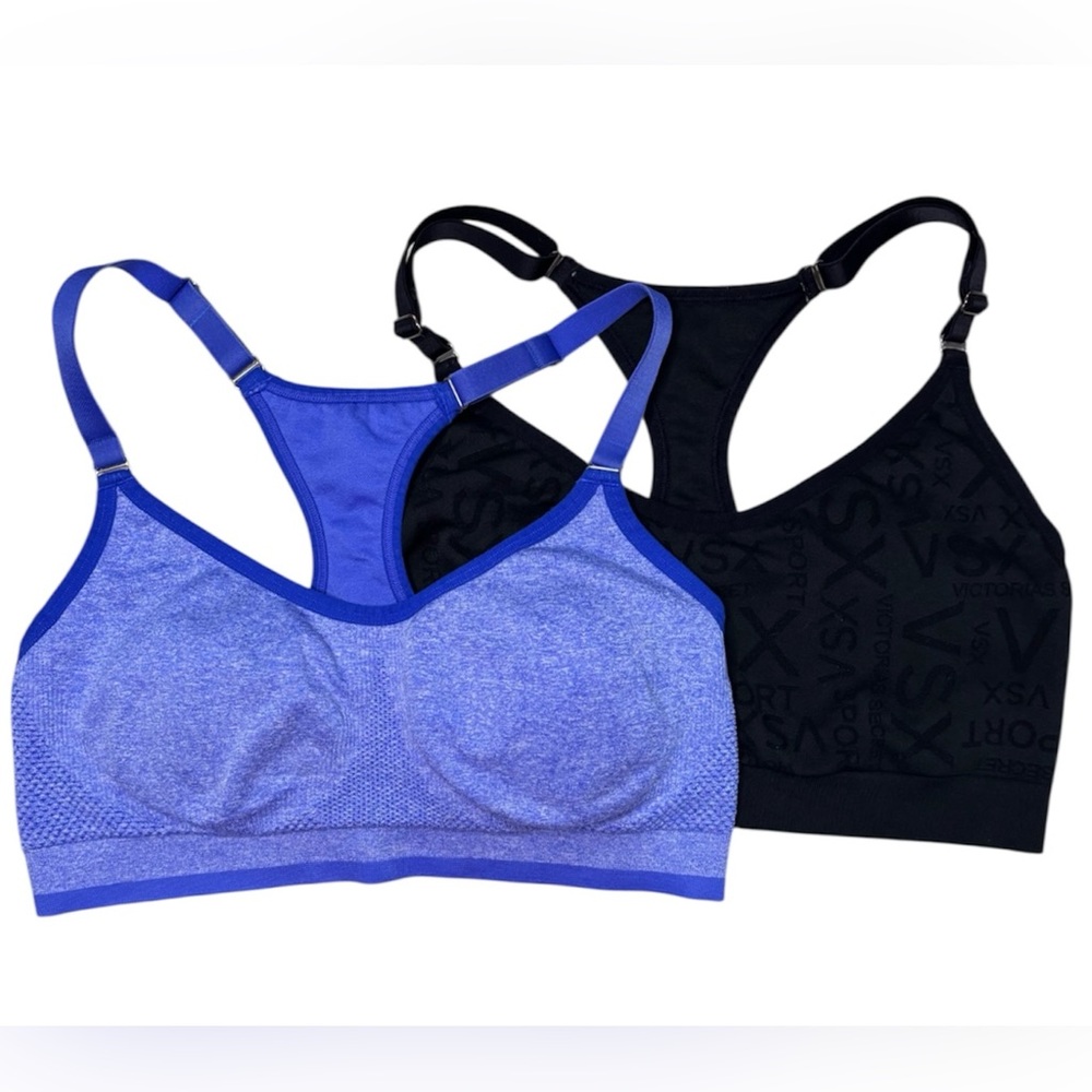 Victoria's Secret Blue Heather & Black Racerback Sports Bras in Large